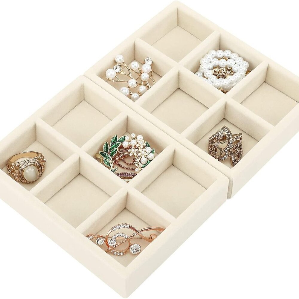 Small Jewelry Tray-Ring Organizer 2PCS Premium Velvet Rings Earrings Display Tra